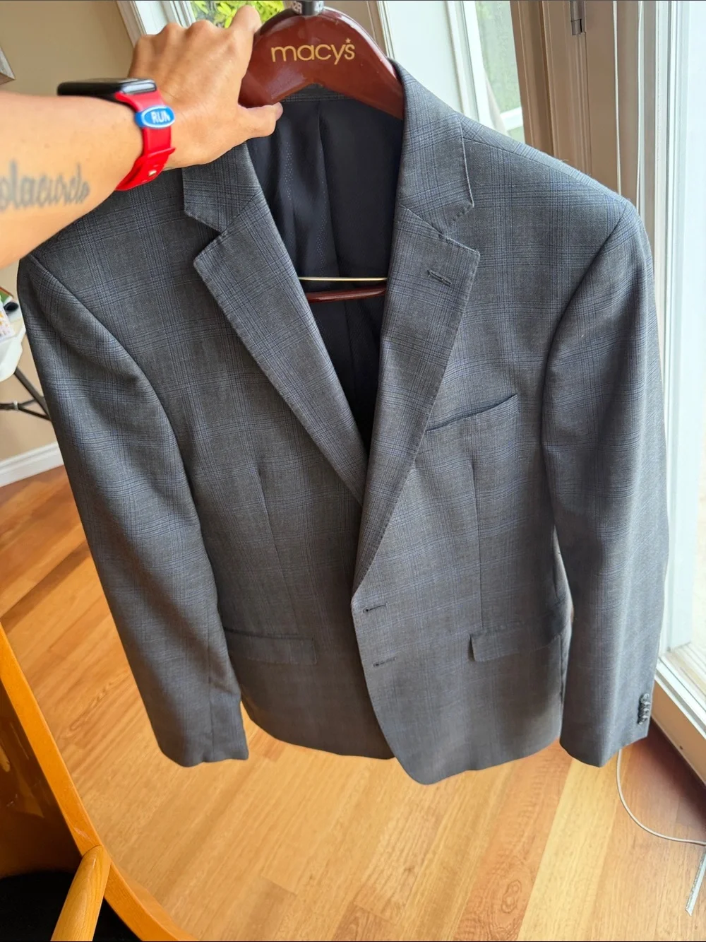 Macy's Men's Dark Charcoal Plaid Suit Jacket